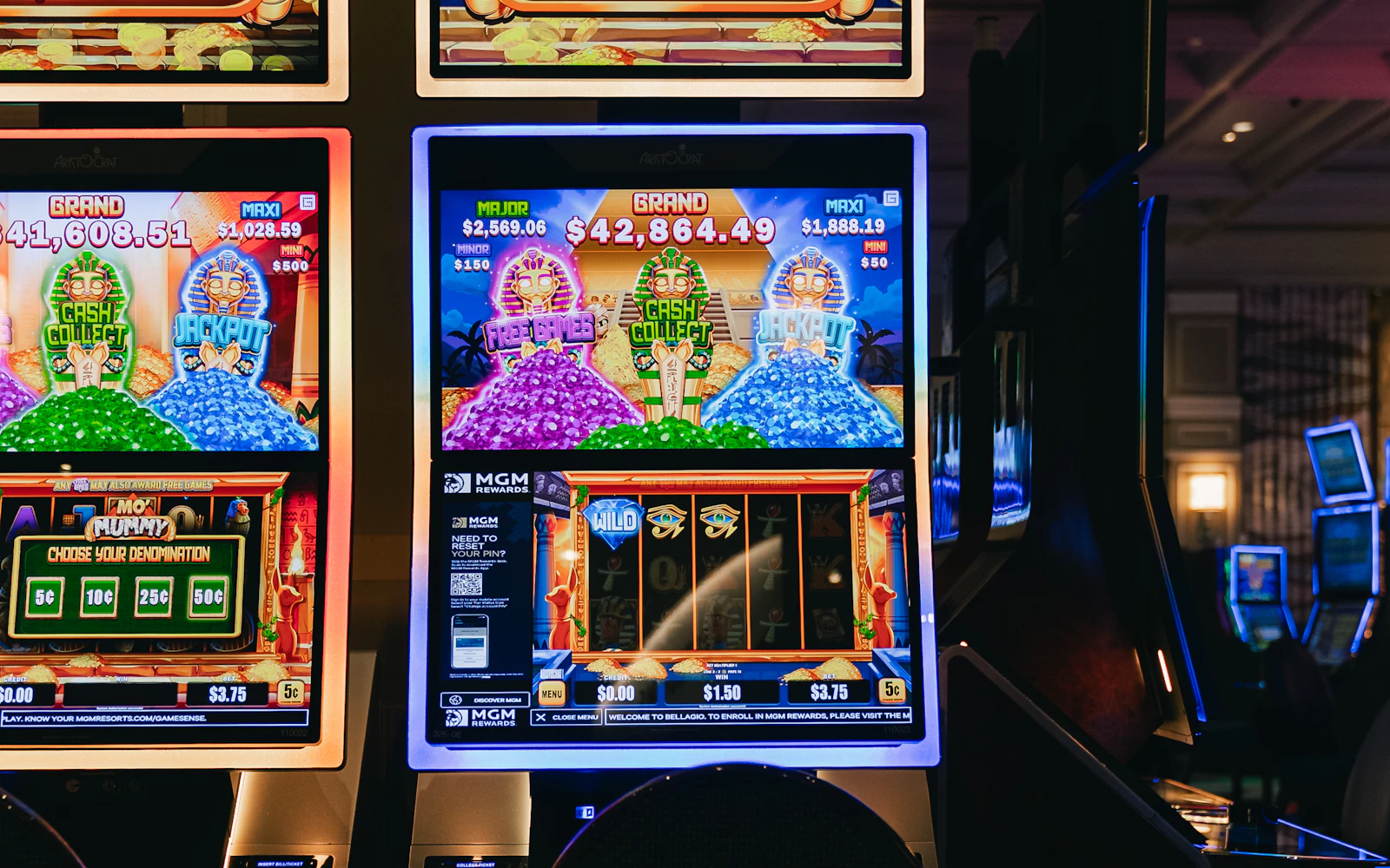 Rows of slot machines inside a casino