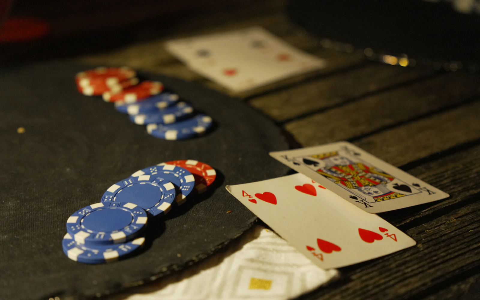 Poker cards and chips on a table